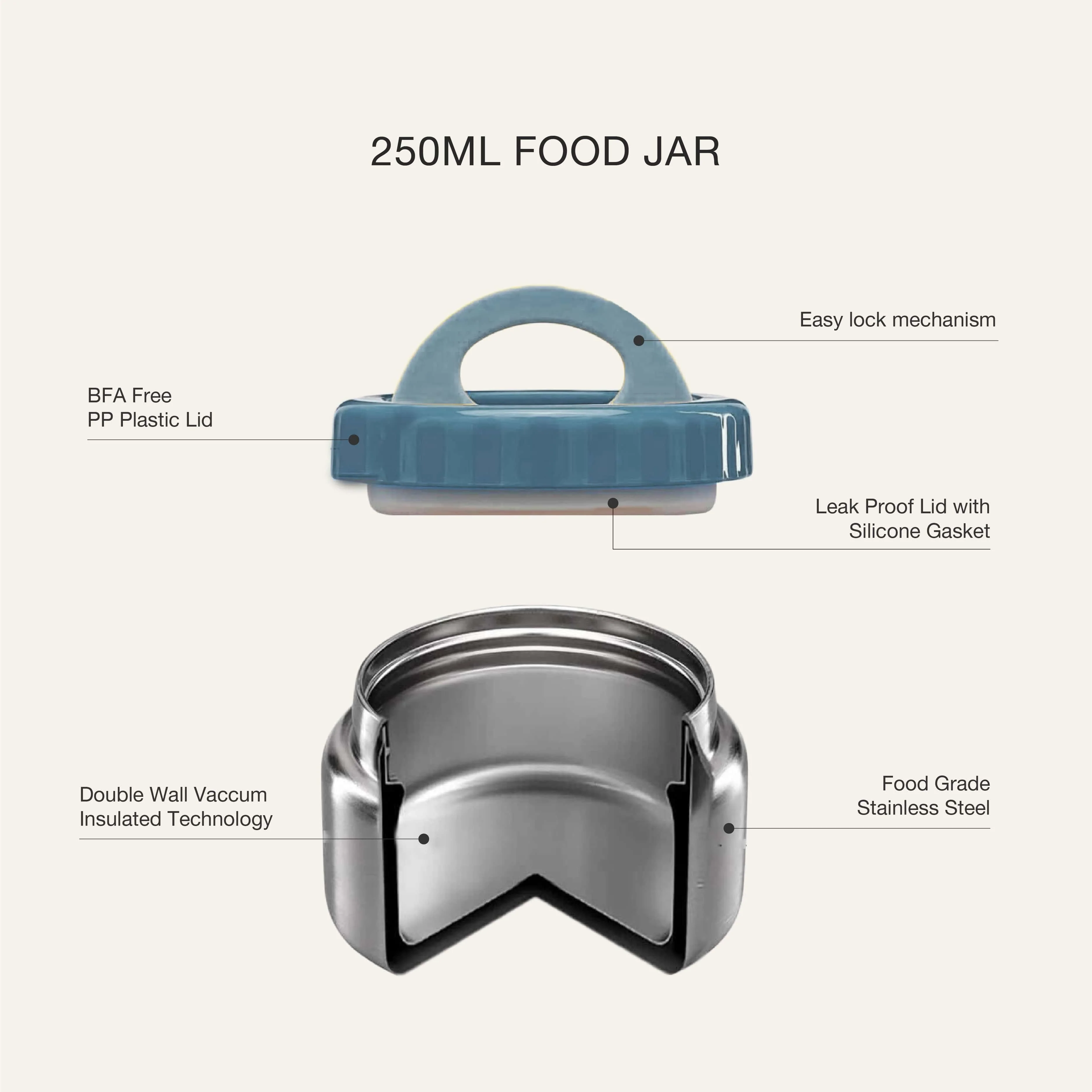 Citron Food Jar Stainless Steel 250ml | Dusty Blue - Image 3