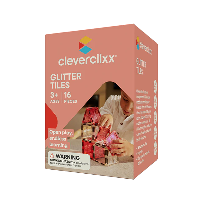 Cleverclixx Glitter Tiles Pack Transparent / Pink | 16 stuks