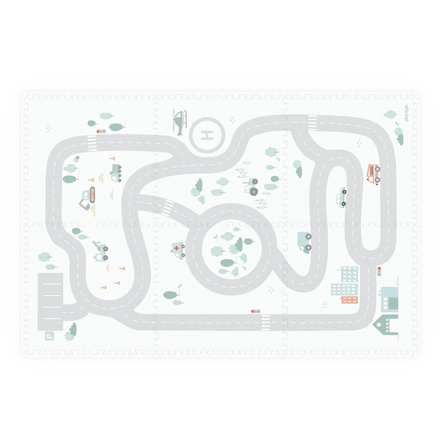 Play And Go EEVAA 2-In-1 Speeltapijt Puzzelmat & Opbergbox | Road 120x180cm