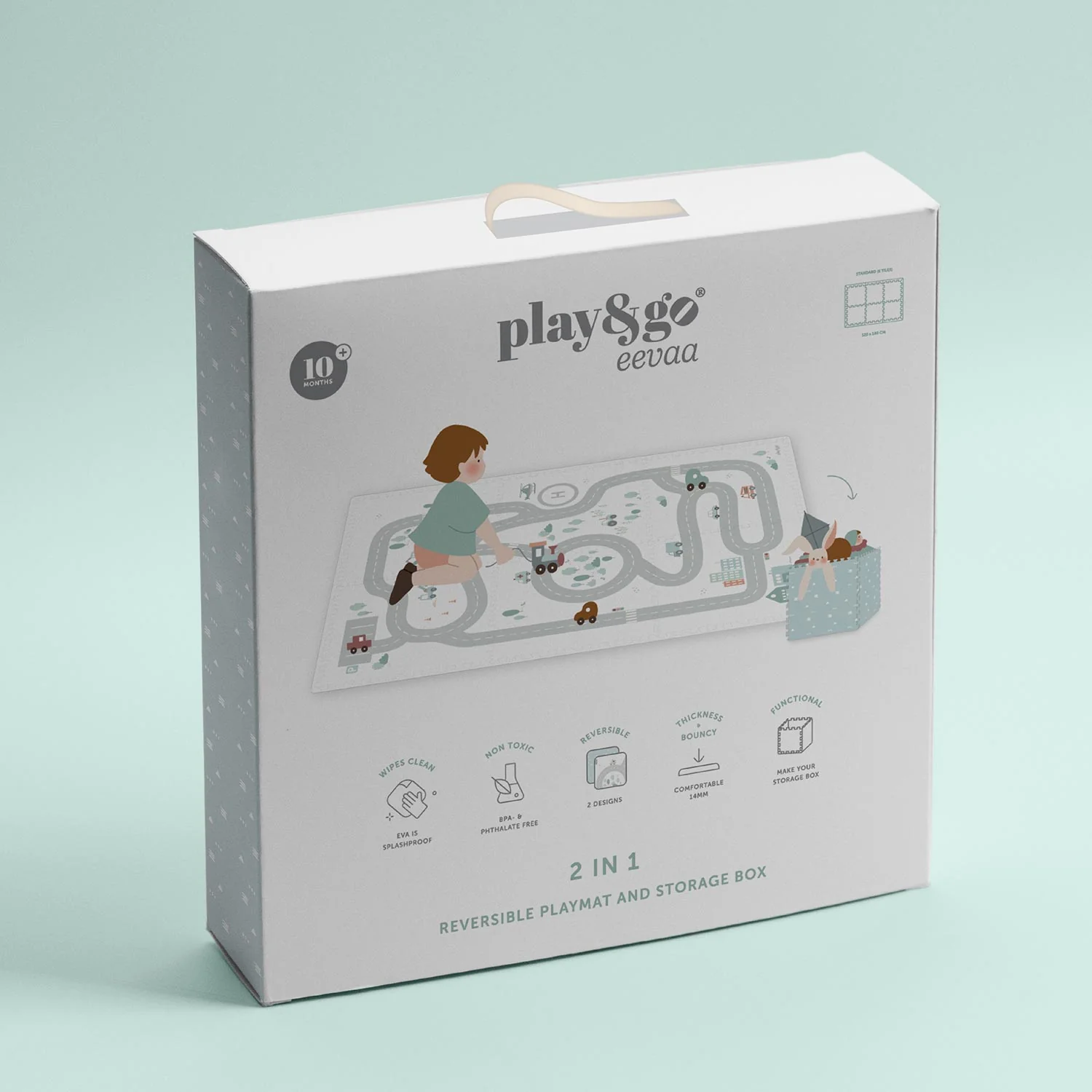 Play And Go EEVAA 2-In-1 Speeltapijt Puzzelmat & Opbergbox | Road 120x180cm - Image 4