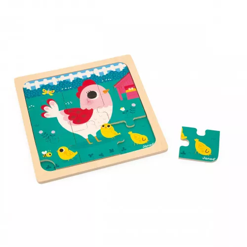 * Janod Houten Inlegpuzzel | Kip & Haar Kuikens