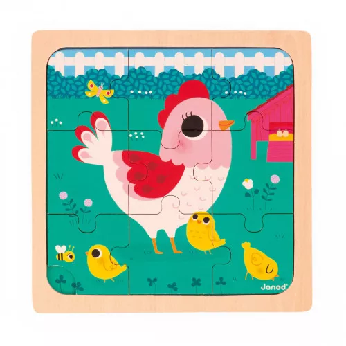 * Janod Houten Inlegpuzzel | Kip & Haar Kuikens - Image 2