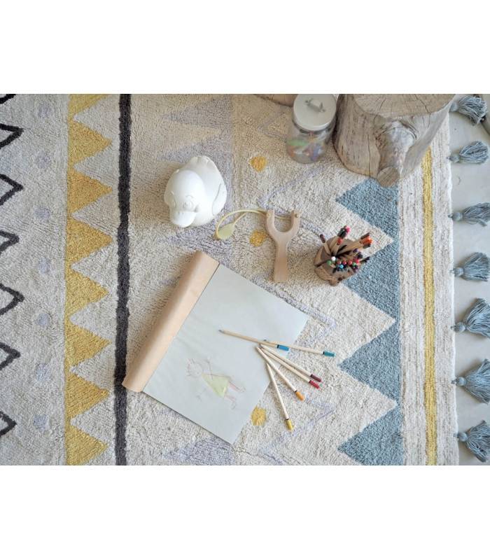 Lorena Canals machinewasbaar tapijt 120x160cm Azteca Natural Vintage Blue - Image 3