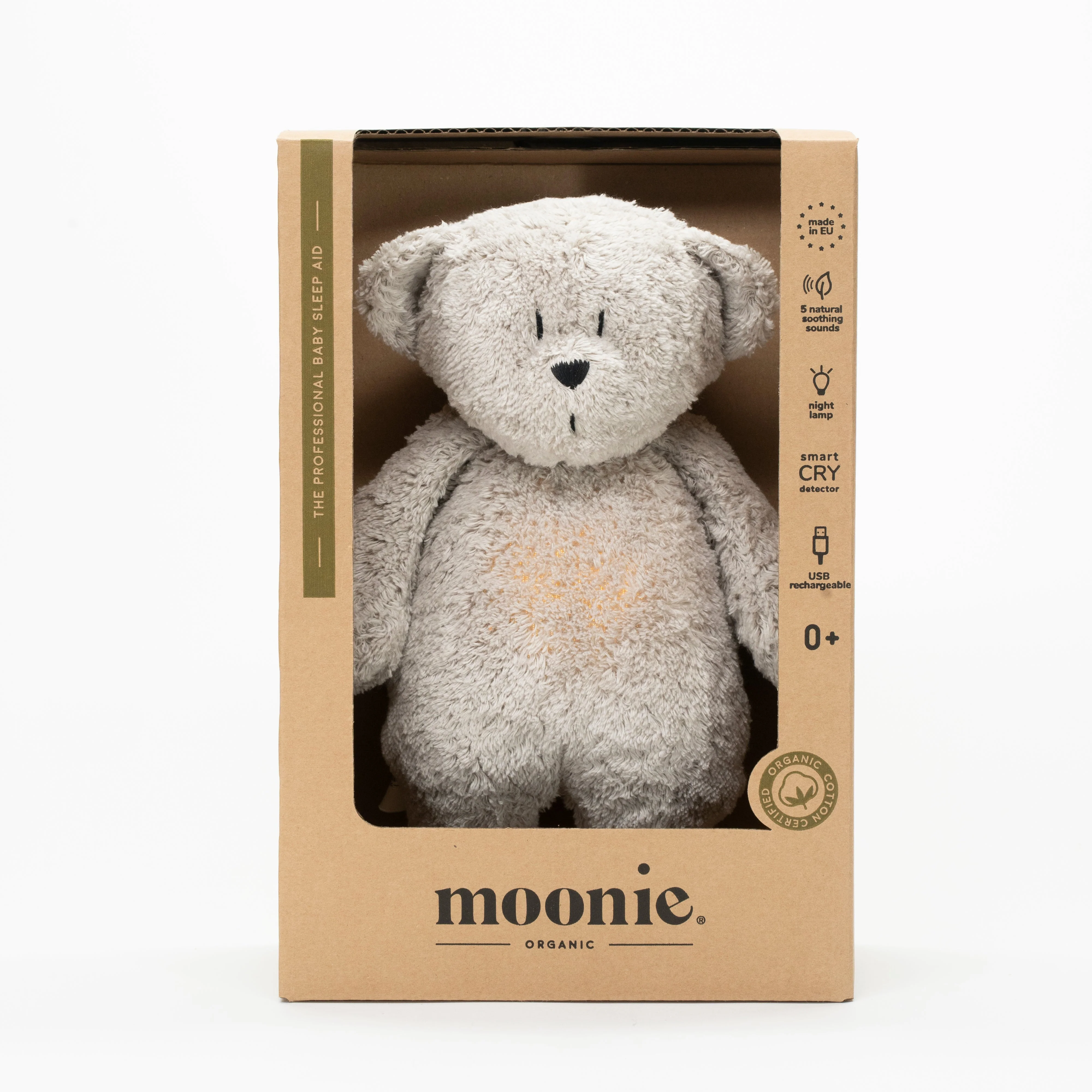 Moonie 2.0 upgrade - Knuffel Hartslag en Licht | Bear Grey - Biologisch katoen - Image 2
