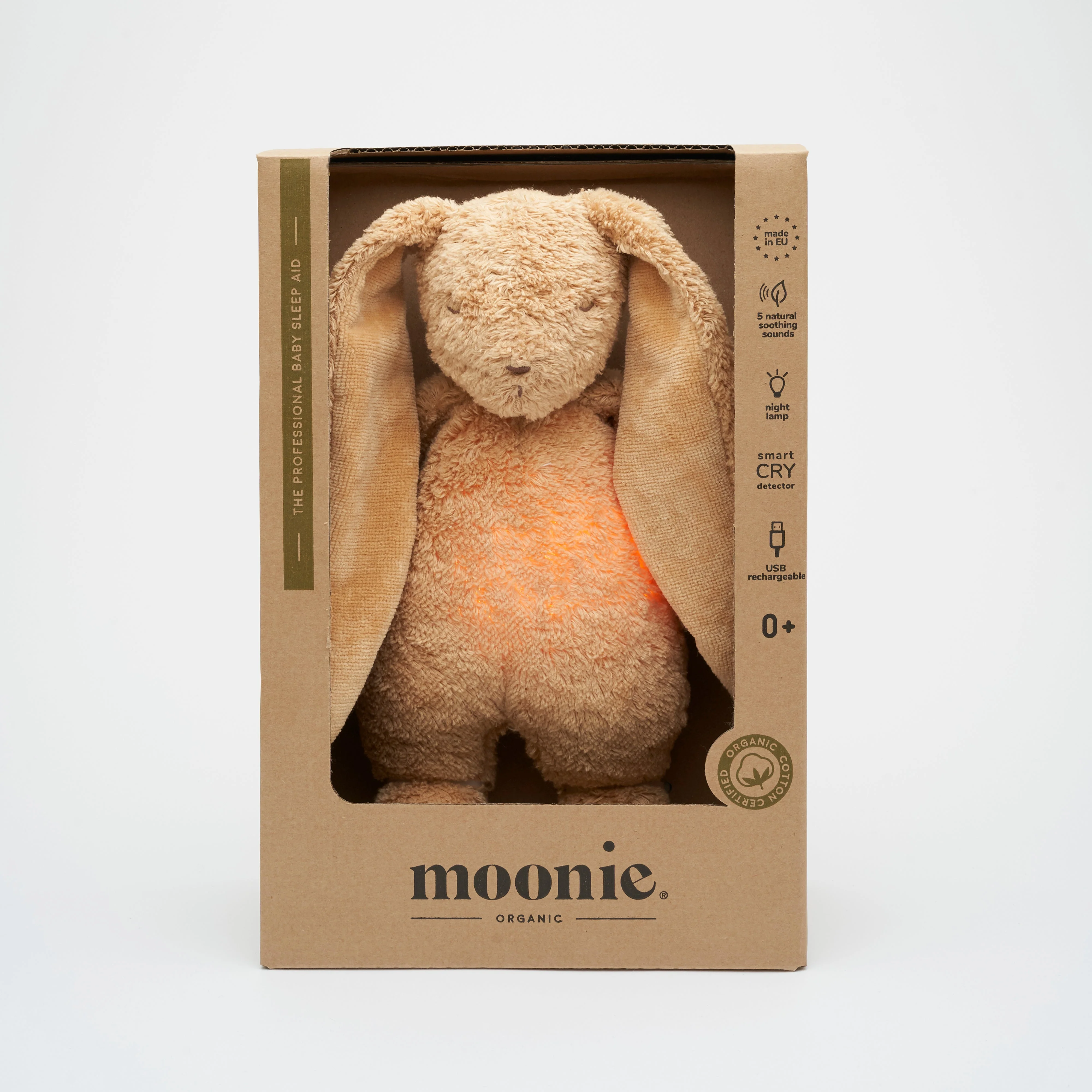 Moonie 2.0 upgrade - Knuffel Hartslag en Licht | Bunny Cappuccino - Biologisch katoen - Image 3