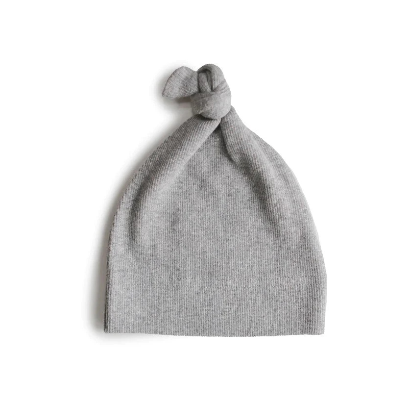 * Mushie Baby Beanie Ribbed | Grey Melange - Image 2