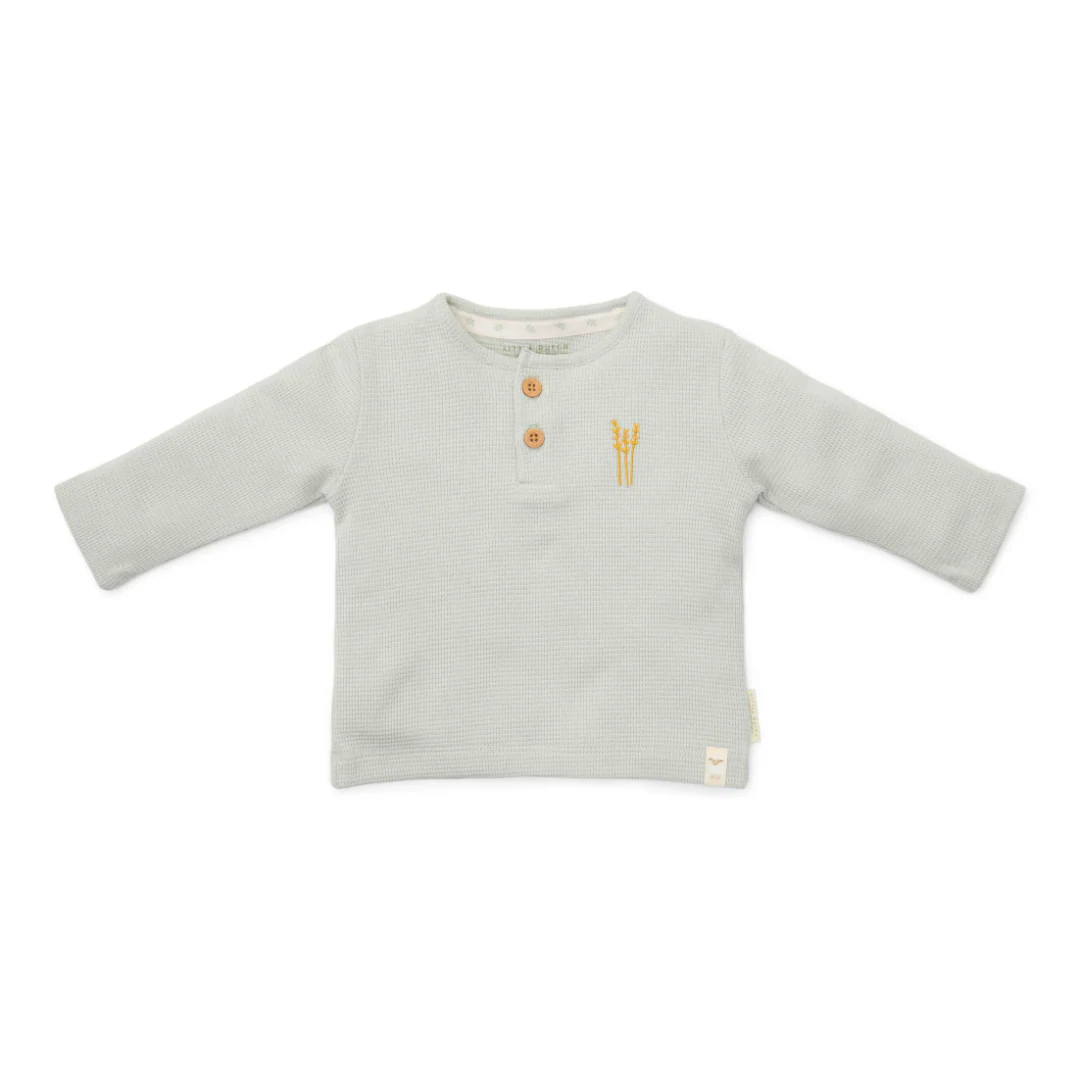 * Little Dutch Newborn Noos Little Farm T-Shirt Lange Mouw Wafel | Soft Green