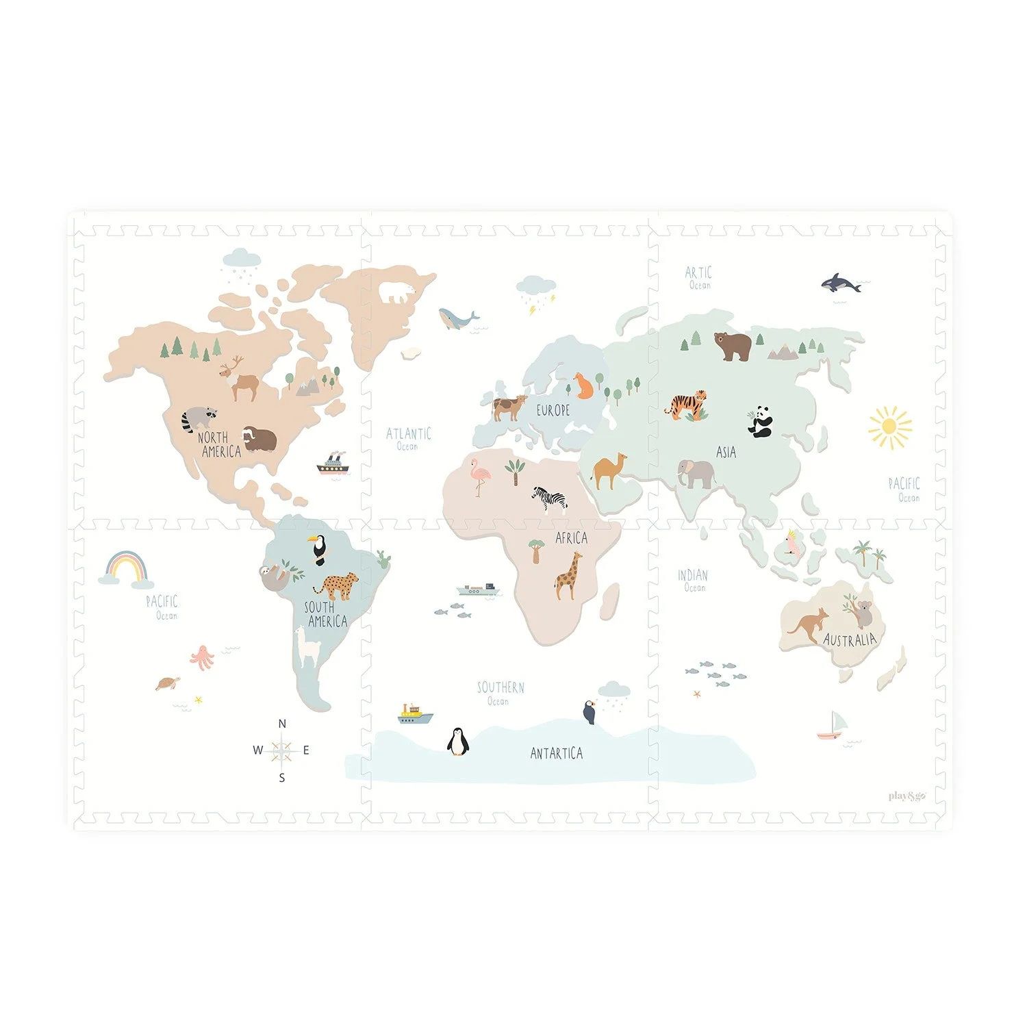 Play & Go EEVAA 2-In-1 Speeltapijt Puzzelmat & Opbergbox | Wereldkaart Kleur 120x180cm - Image 8
