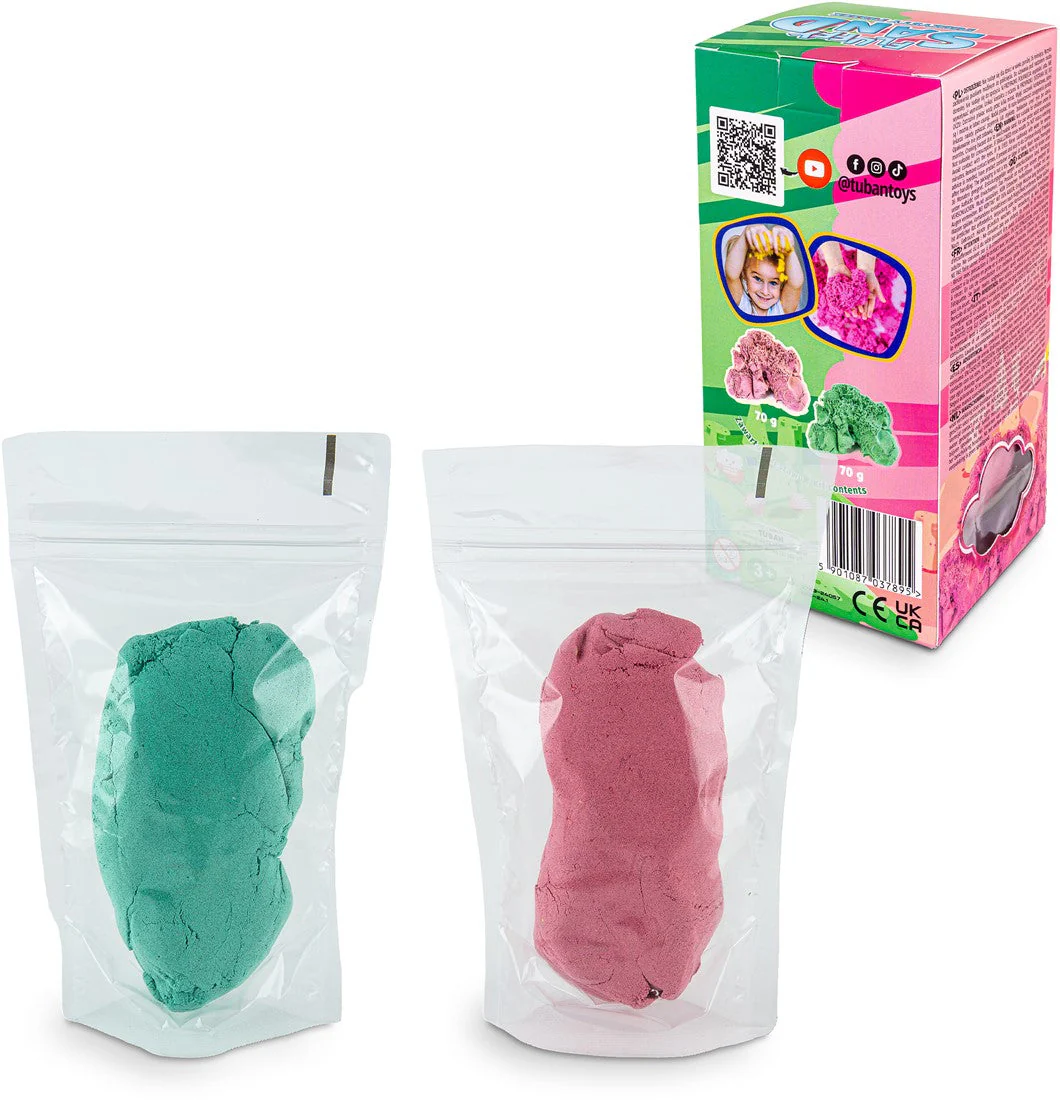 Tuban Sensorisch Zand Fluffy Sand | Pink & Green 2 x 70 g - Image 2